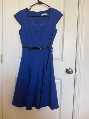 Calvin Klein Cobalt Blue Cap-Sleeve Fit-and-Flare Dress